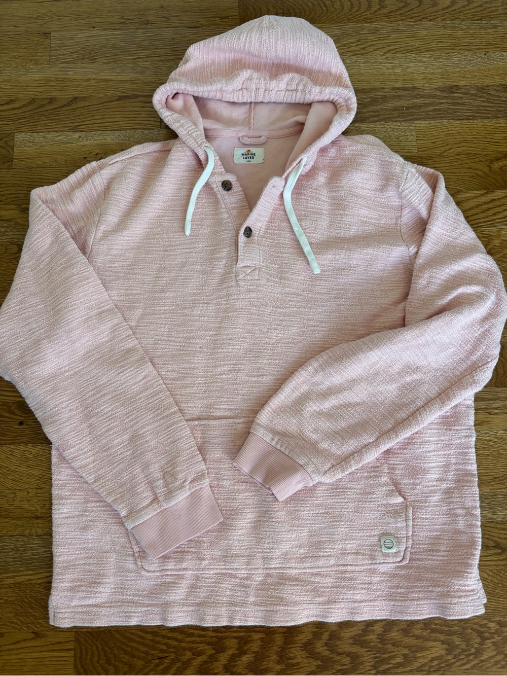 Marine Layer Men’s Pink Textured Hoodie Pullover Large